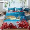 Sea Turtle Duvet Cover Sea Turtle Jellyfish Coral Reef Bedding Set Microfiber Blue Ocean Underwater World Queen King Quilt Cover