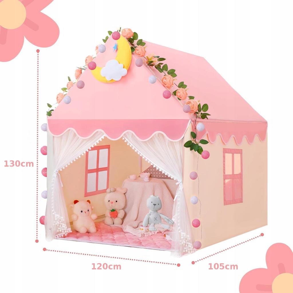 Children' Tent House Castle Palace For Room Garden Home + Pink LED Lights