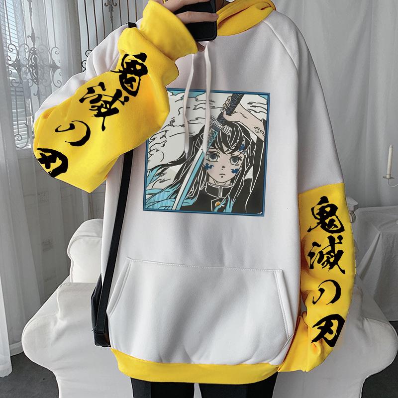 Anime Demon Slayer Tokitou Muichirou Hoodies Men Women Patchwork Casual Soft Streetwear Autumn Hip Hop Y2k Hooded Sweatshirts