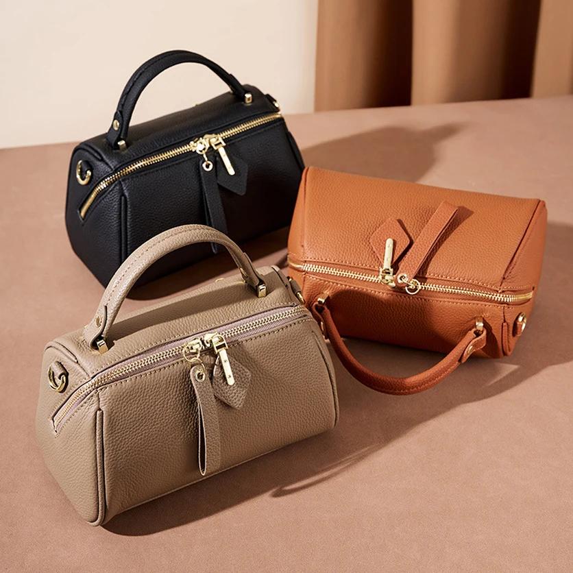 Женская сумка из натуральной кожи, новая классическая сумка-бостон в стиле ретро, сумка через плечо из коровьей кожи с диагональным плетением