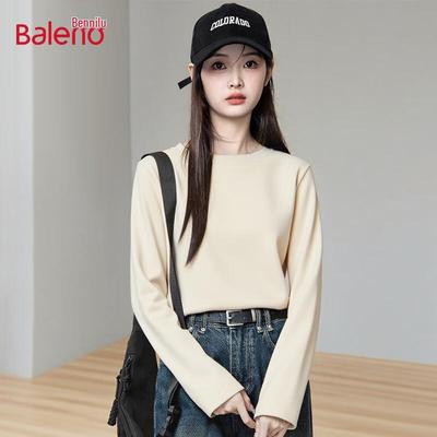 Женская хлопковая футболка Baleno с длинным рукавом, круглым вырезом, свободного кроя