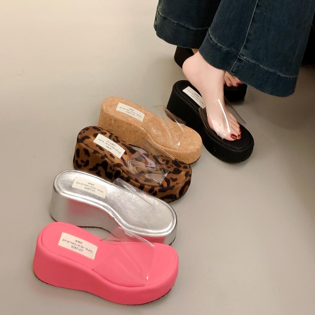 Fashion Female Shoes Slippers Women Summer Heeled Mules Jelly Slides Platform 2025 High Transparent Beach Leopard Leopard Female Shoes S