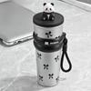 Термос-кружка из нержавеющей стали 316 Панда 700 мл Ударопрочная автомобильная кофейная кружка Большой емкости с соломинкой Термостакан для питья Спорт
