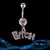 316L Stainless Steel Belly Button Ring with Pink Letter Pendant and Diamond-Set