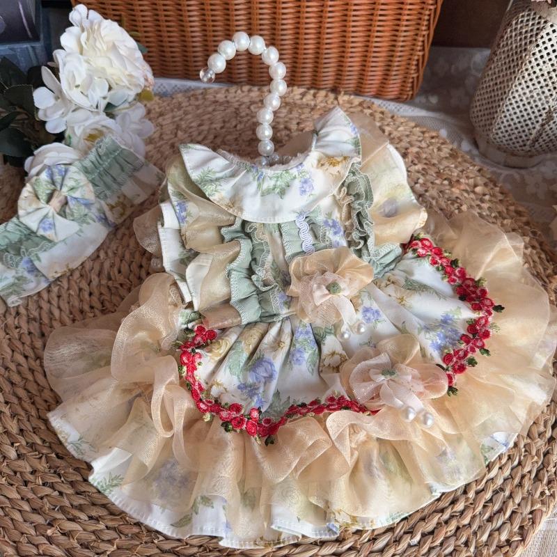 Original Design Vintage Floral Pet Princess Dress Lace Ruffle Tutu Dress for Small Dogs Cats Cute Lolita Style Pet Outfit