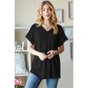 Casual Ribbed Jacquard Knit Loose V-Neck Short Sleeve T-Shirt, European American Style for Crossborder Dropshipping