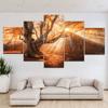 5 Pieces Landscape Sunrise Fog Forest Red Leaves Tree Sunlight Canvas Painting Posters and Prints Wall Art Home Decor No Frame