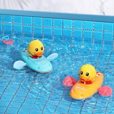 Детские игрушки для ванны, игры в воду, гребная лодка с цепочкой, плавающая плавающая мультяшная желтая утка для младенцев, раннее образование, ванная комната, пляжные подарки