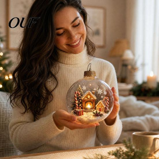 Christmas Party Supplies Favors Glowing Ball Ornaments, 3D LED Lighted Acrylic Hanging Light-up Holiday Keepsakes Balls for Tree Mantel Window,