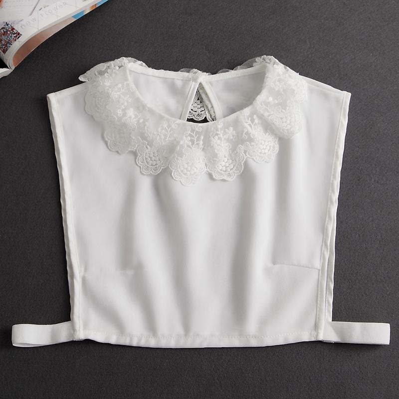 Front Tie White Fake Collar Stand Beads Detachable Collar Fake Women Vintage Crystal Lace Ladies False Blouse Collar Half Shirt