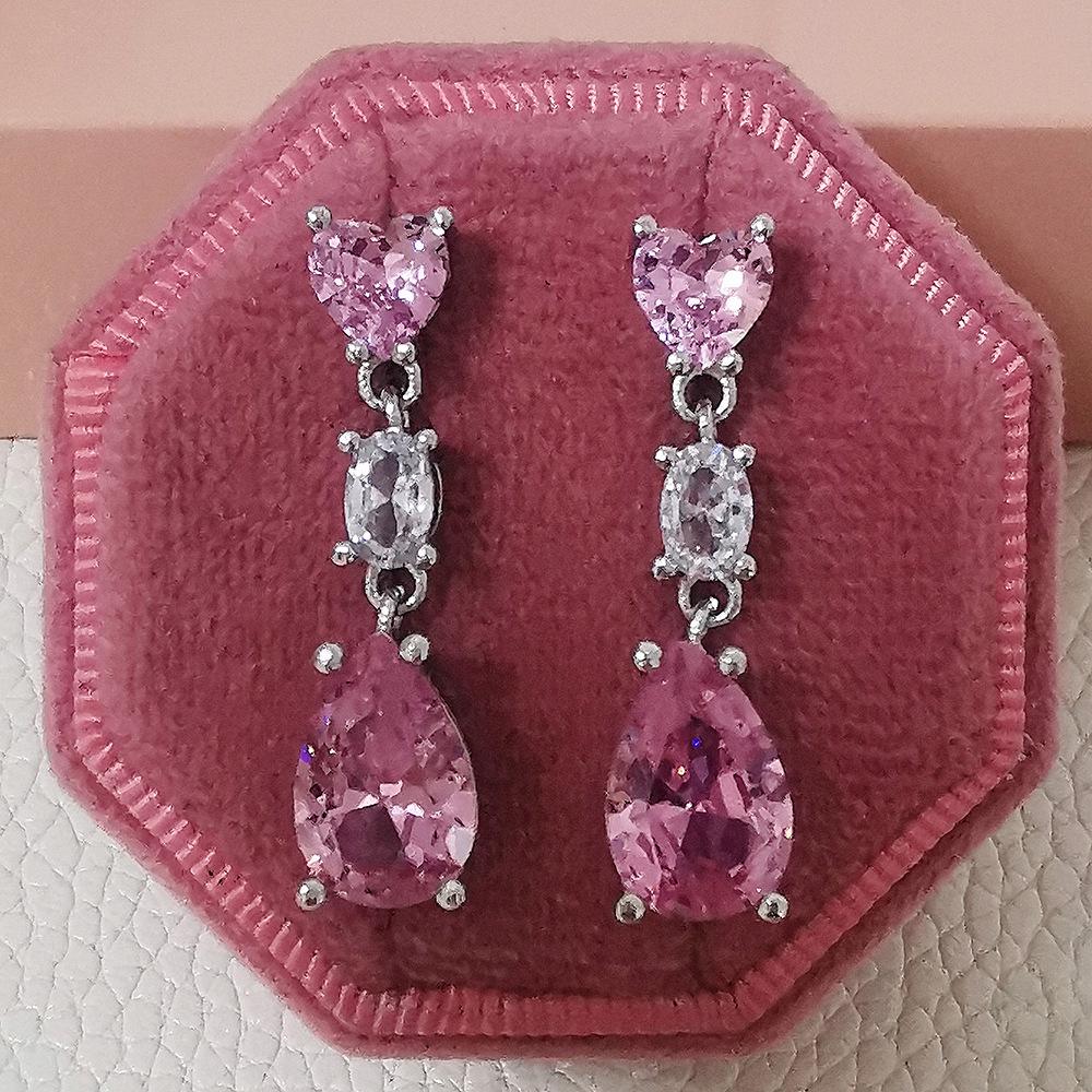 Exquisite Pink Zircon Waterdrop Earrings for Women - Early Spring Collection