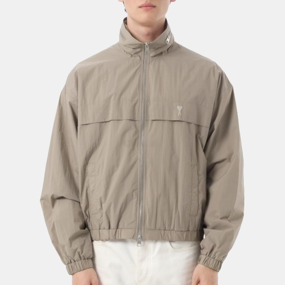 AMIPARIS Solid Color Minimalist Logo Print Stand Collar Lightweight Loose Jacket Men jackets Volcanic-Gray HJK068PA0009-0952