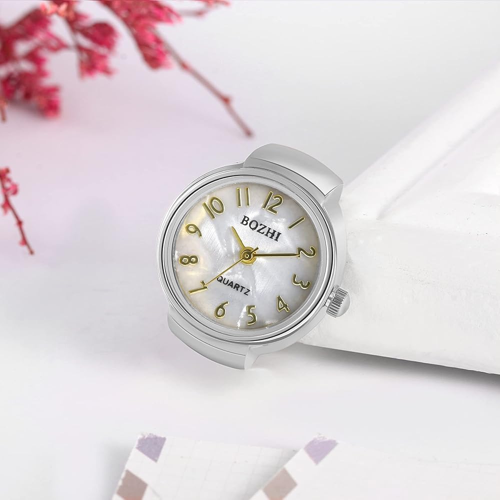 Кольцо-часы Jewelrywe Аналоговые с цифровым циферблатом Свободный размер для женщин и мужчин Набор аксессуаров из 2 шт.