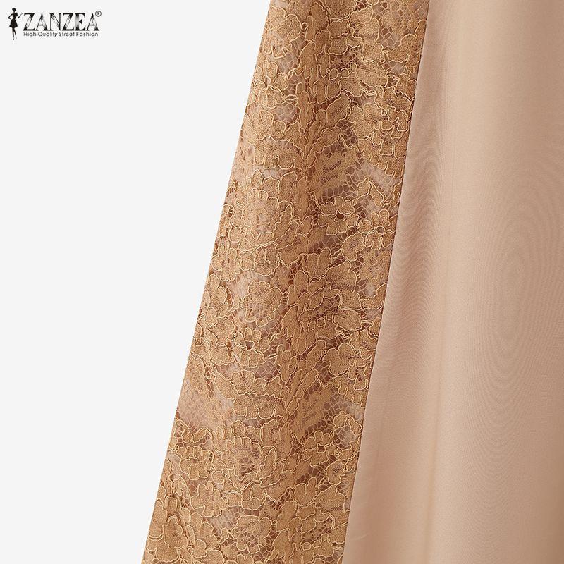 ZANZEA Женское повседневное платье с круглым вырезом, рукавом 3/4 и кружевной вставкой