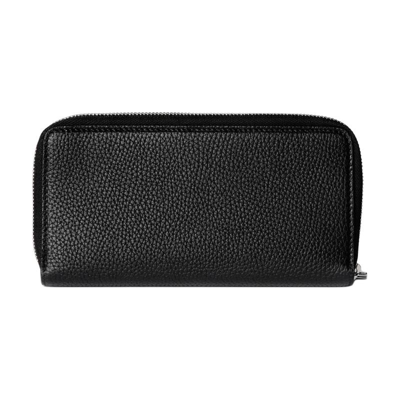 Gucci Script letter logo zipper closure leather card holder wallet men's black