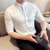 Рубашки с коротким рукавом мужские модные воротник-стойка Slim Fit мужские повседневные рубашки