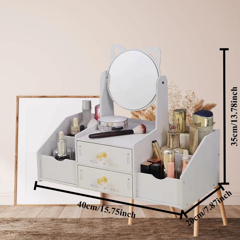 Портативный органайзер для макияжа со встроенным зеркалом | Отдельно стоящий, многосекционный, простая сборка, коробка для хранения косметики для туалетного столика, удобный дизайн