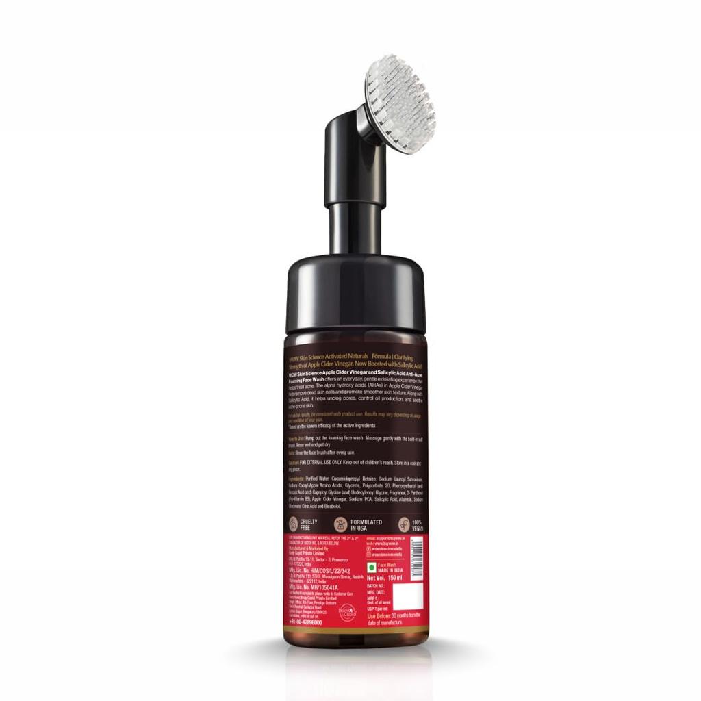 WOW Skin Science Пенка для умывания с яблочным уксусом 150 мл со встроенной щеточкой Глубоко очищающее средство для всех типов кожи