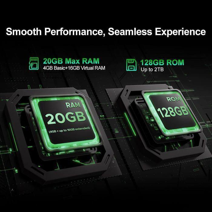 Telephone Portable Incassable DOOGEE Fire 5 Pro 20Go+128Go 6,6“ 13000mAh Smartphone Robuste Android 15 Dural SIM 4G/NFC/13MP Noir