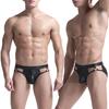 Elastic Waistband Thin Faux Leather Men Thong Sexy U Convex Low Waist Hip Hollow Briefs