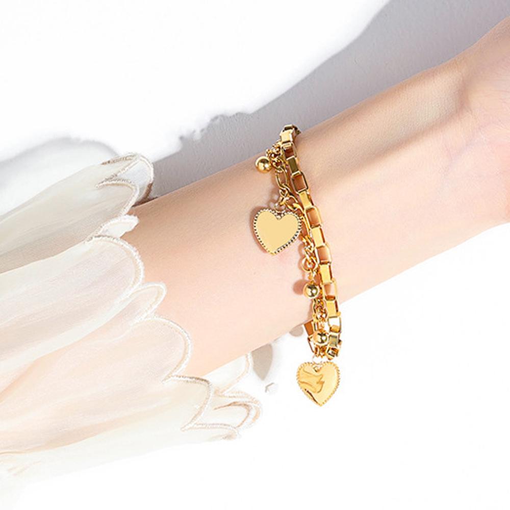 New Stainless Steel Girls Bracelets Women Gift Multi-layer Stylish Heart Charm Bracelet Adjustable Best Selling