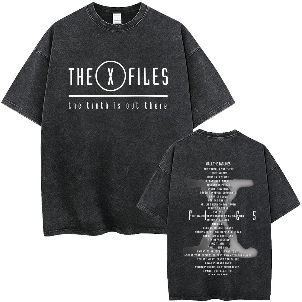 Washed Vintage Movie The X Files All The Taglines The Truth Is Out There Graphic Tshirt Mens Women Casual Cotton Retro T Shirt