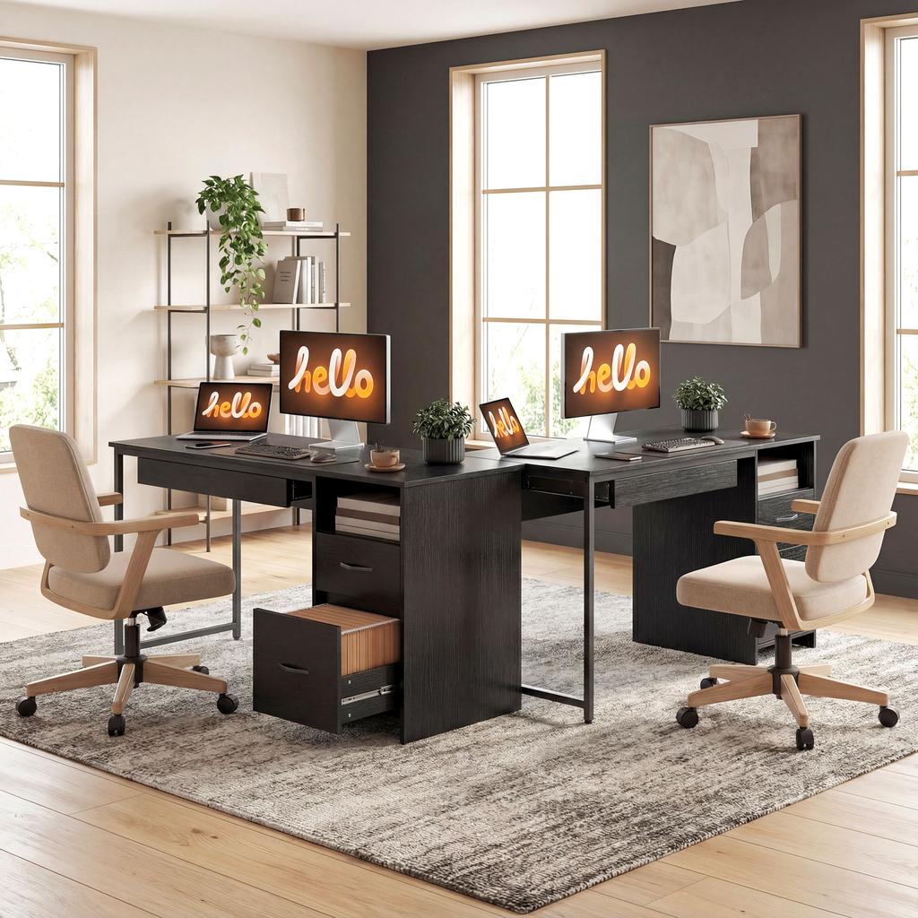 Modern Desk With Drawers Open Shelves And Keyboard Tray Made Of Wood And Steel 120x52.3x76 Cm Black