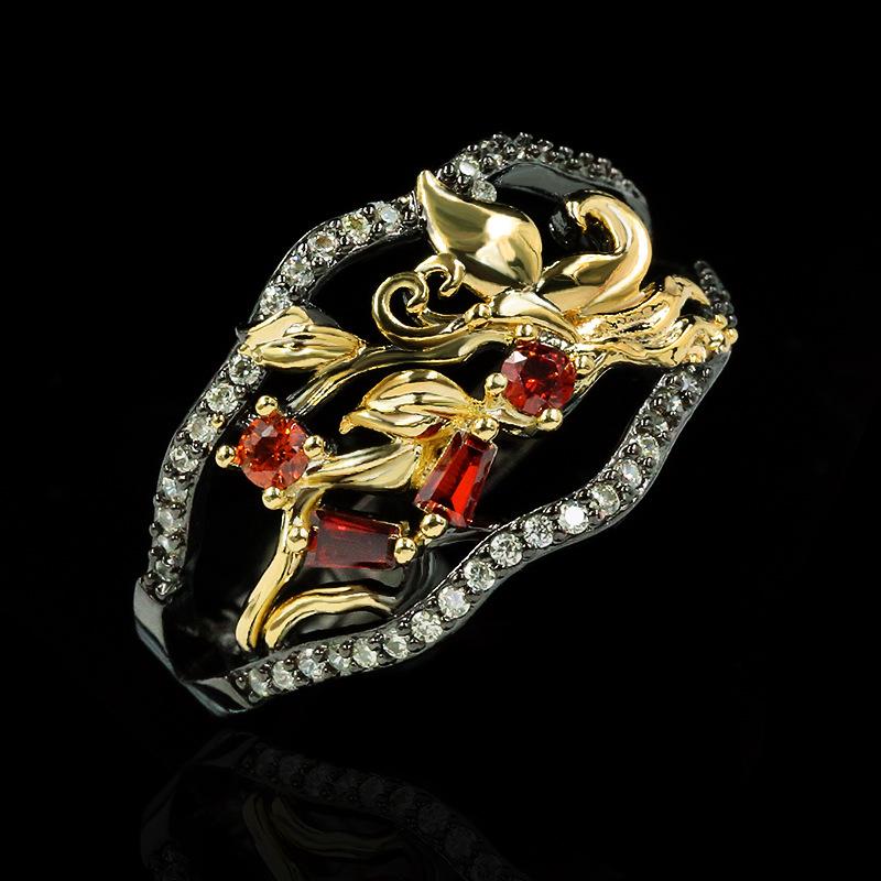 Кольцо Palace Zircon, двухцветное, черное золото, ретро-кольцо с цветочным узором, женские украшения