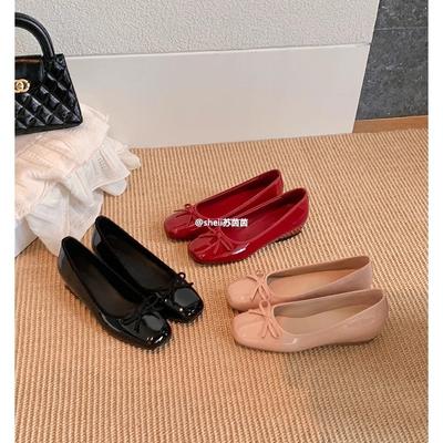 [Тот же стиль, что и у Grape Mom] Увеличение роста до 4,5 см ~ Супермягкие балетки-лодочки с квадратным носком и бантом для通勤, женские туфли