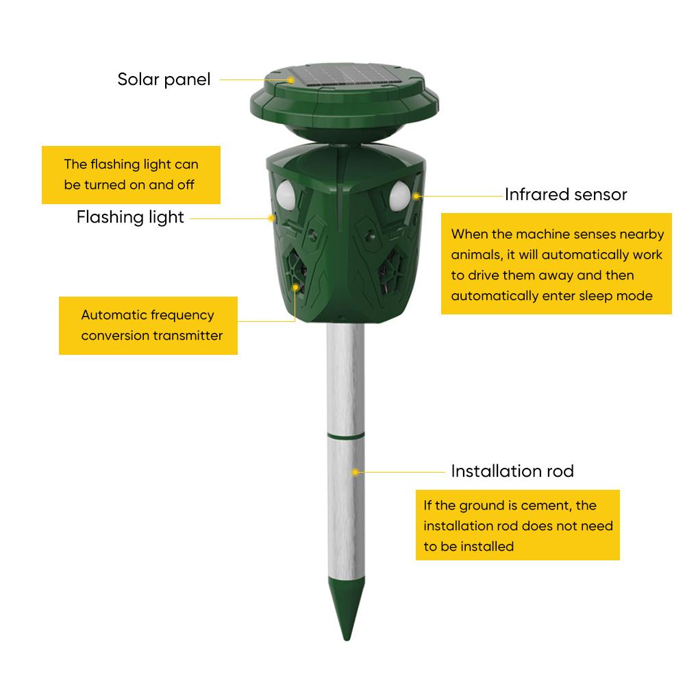 360 Degrees Solar Power and USB Charging Waterproof Dog Repellent Ultrasonic Cat Repeller