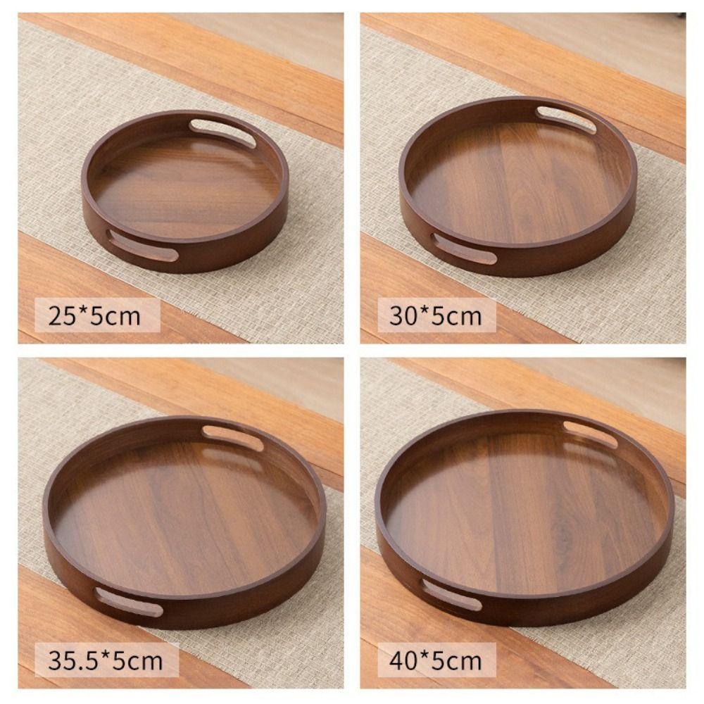 Walnut Color Food Storage Trays Round Dessert Pallet Decorate Tray Bamboo Wooden Tray Kitchen