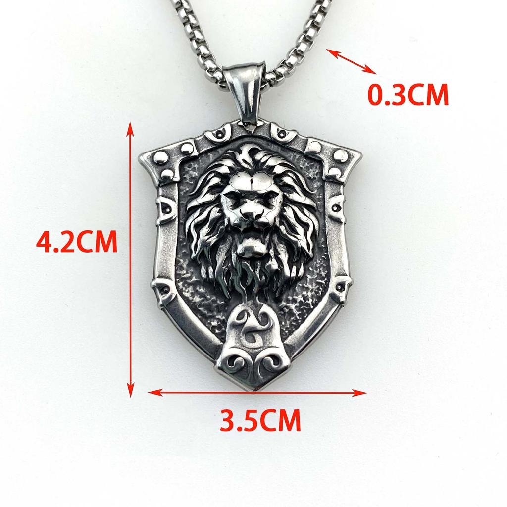 Personalized Punk Style Necklace Stainless Steel King Of The Jungle Lion Head Shield Pendant Hip Hop Pendant Sweater Chain