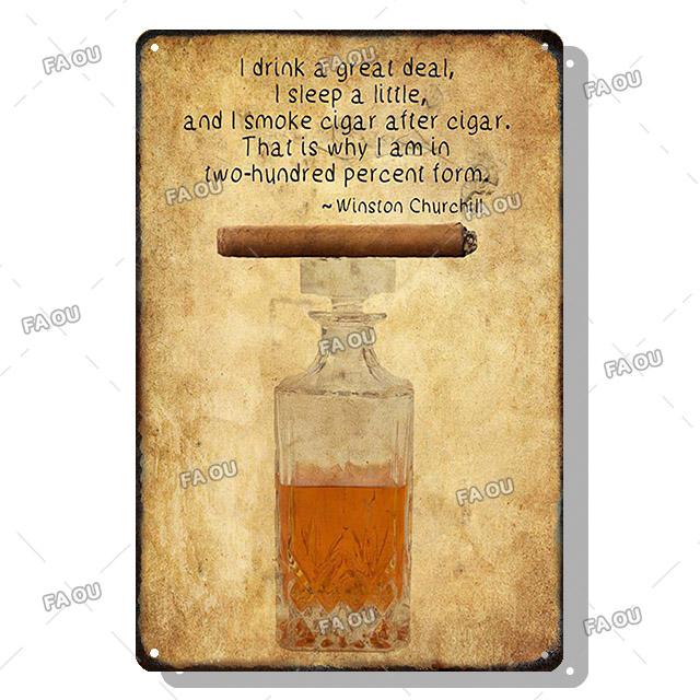 Сигары Винтажные металлические плакаты Виски Ретро жестяные вывески Бар Кафе Настенное искусство Декоративная табличка Современный дом Декор гостиной Эстетика