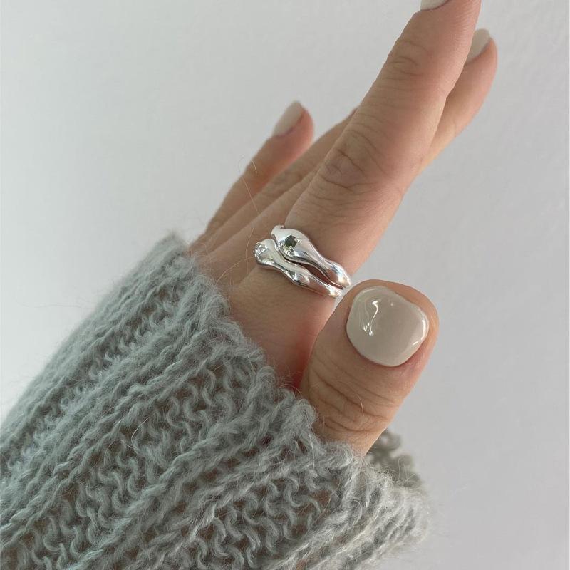 PANJBJ 925 Sterling Silver Wave Irregular Rings For Women Zircon Hip-Hop Minimalist Finger Jewelry Party Gift Dropshipping