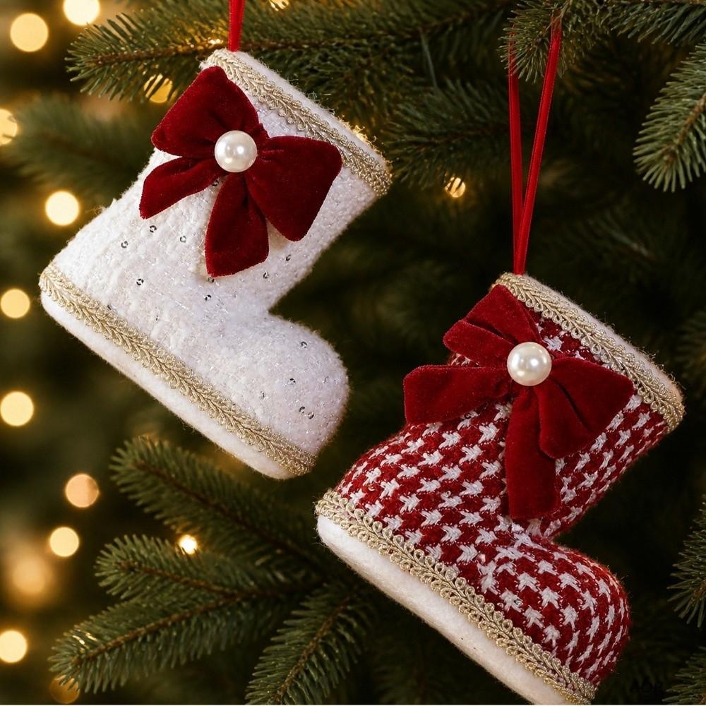 Elegant Christmas Boots Pendant Bowknot Xmas Tree Hanging Pendant New Year Decor