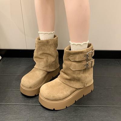 2025 осень новые брюки-ботинки британский стиль короткие ботинки декоративная пряжка ремня толстая подошва увеличивающая рост майярдовские ботинки