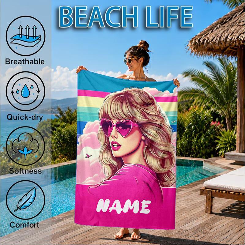 Custom Name Beach Towel Top singer Taylor Microfiber Beach Towel, Lightweight for Summer Travel, Swimming Pool Fan Birthday Gift