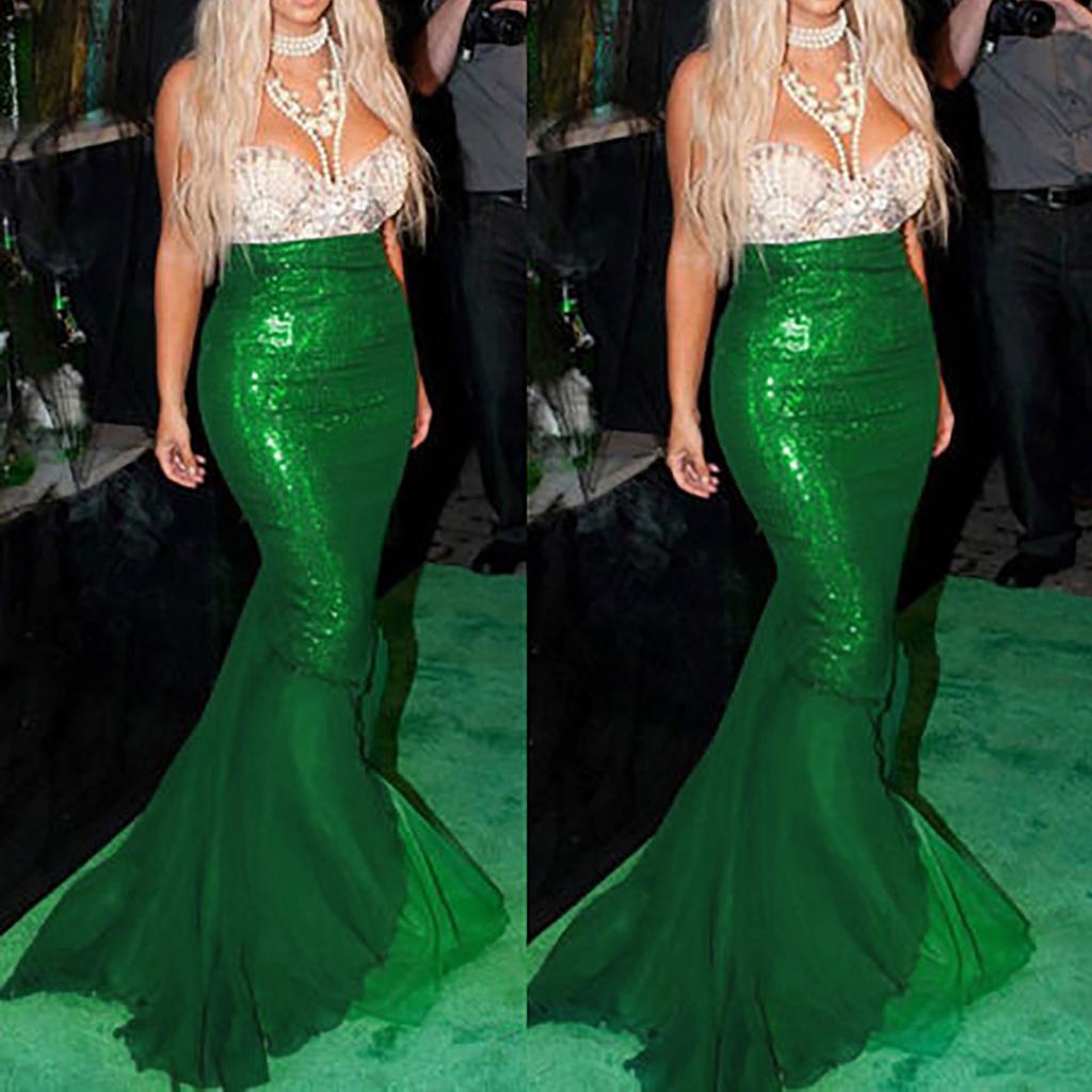 Women's Costume Sequin Maxi Skirt Cosplay Halloween Party Dress