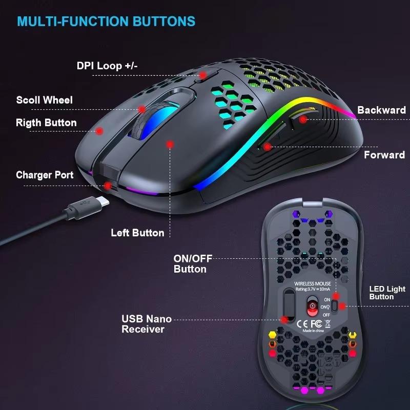 RGB Беспроводная Игровая и Офисная Мышь, 7200 DPI, Проводная/Беспроводная для Киберспорта