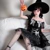 Halloween Costume Wizard Costume Dark Ghost Witch Mesh Tucker Dress Witch Costume Witch Dress