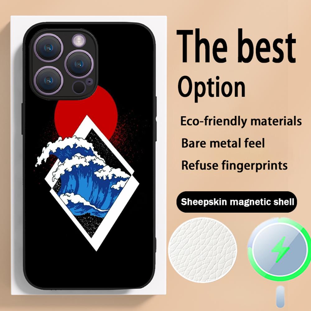 Japanese art text fashion love design Phone Case For iPhone 16 15 14 13 12 11 Plus Pro Max High-end Luxury Magsafe Sheepskin