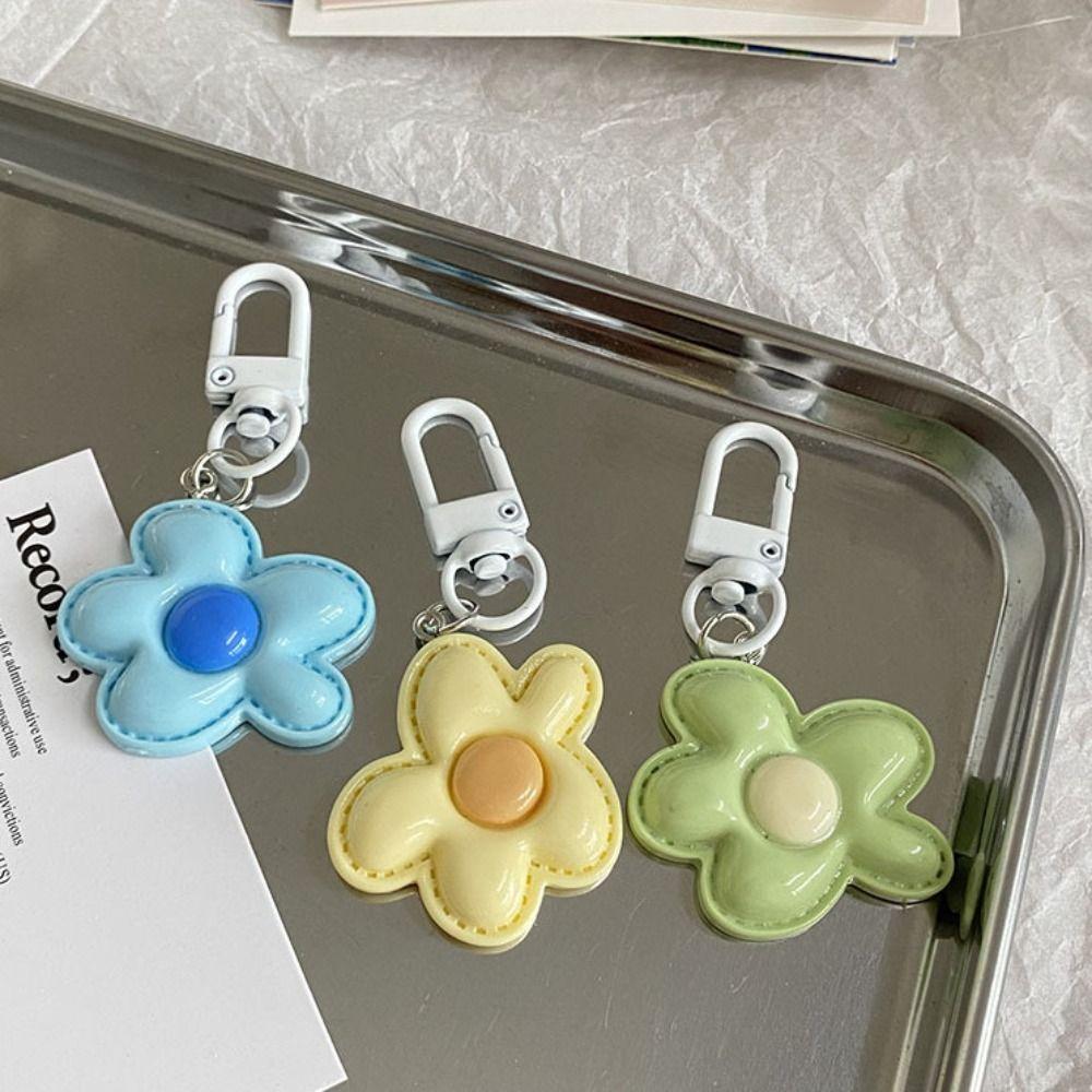 Korean Style Flower Keychain Mini Bloom Pendant Funny Resin Floral Keyring Backpack Decor