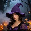 Theme Event Costume Hat Women Pointed Witch Hat Foldable Wide Brim Knitted Cap Halloween Retro Style Cosplay for Autumn Winter Themed Party