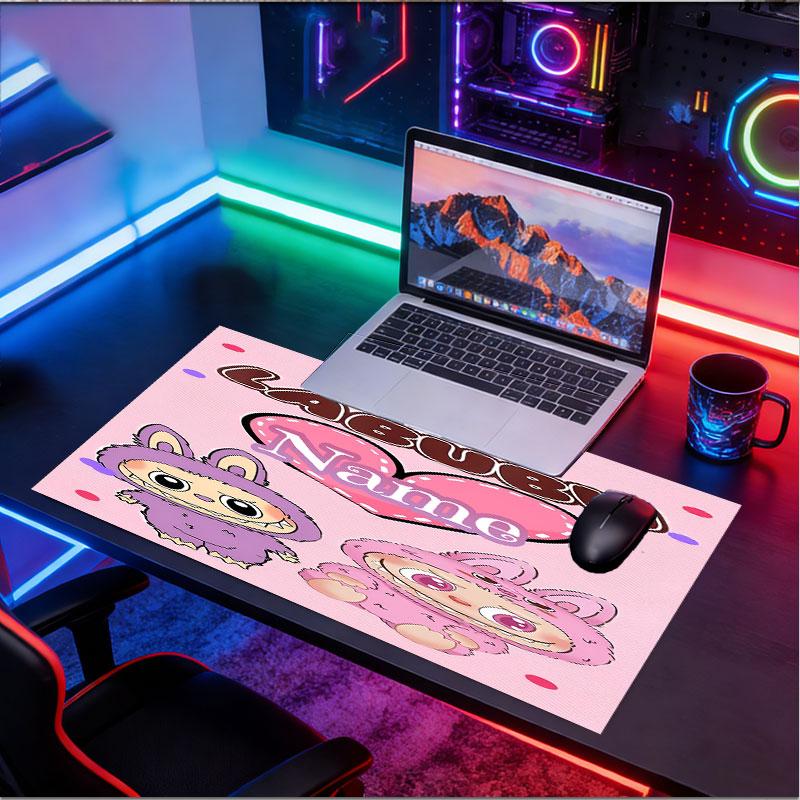 Custom Name Personalized Labubu Pattern Mousepad, Laptop PC Desk Mat, Decorative Desk Mat for Home Keyboard Pad Gift