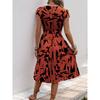 Elegant Personality Abstract Pattern Printed Pleated Dress