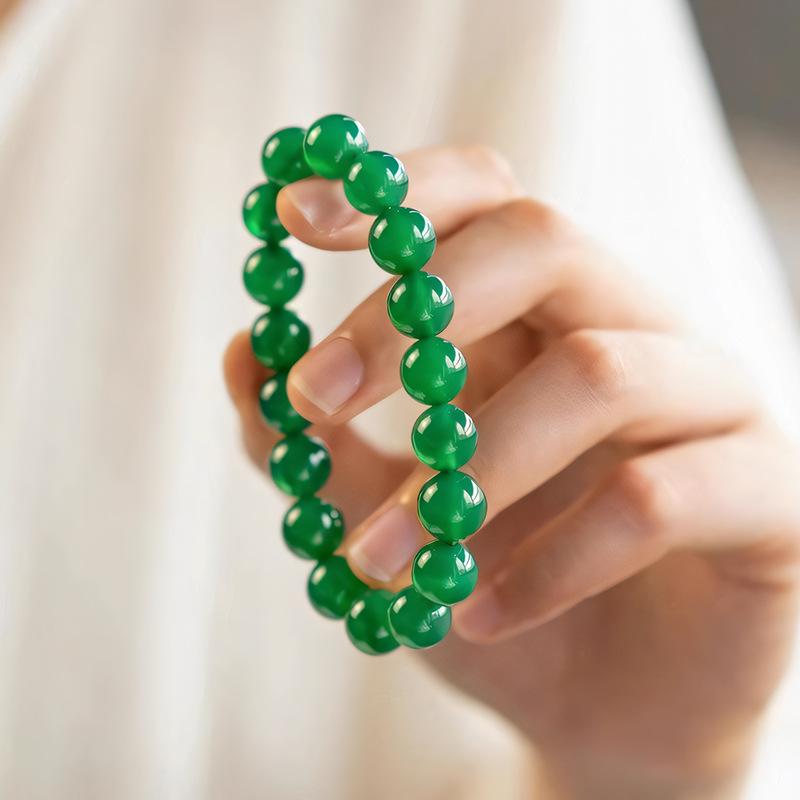 Браслет-кольцо из натурального зеленого агата класса 7A - Мужские и женские украшения из бусин пяти элементов.