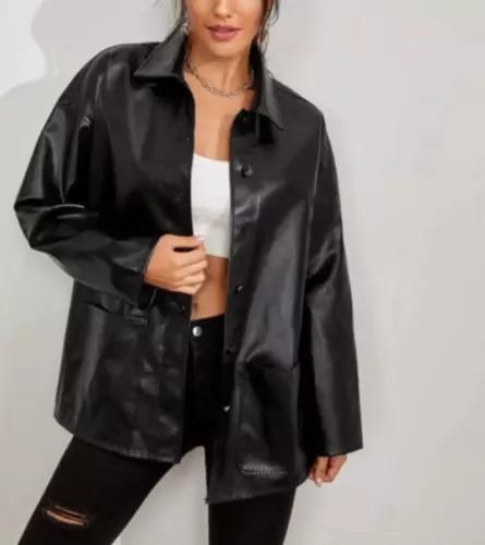 Genuine Lambskin Leather Stylish BLACK Women's Shirt Casual Fashion Party Wear