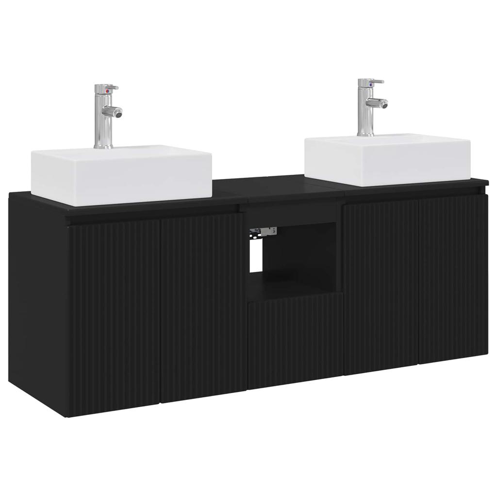 Bathroom Cabinet Set 3 pcs Black 129 x 41 x 79.5 cm