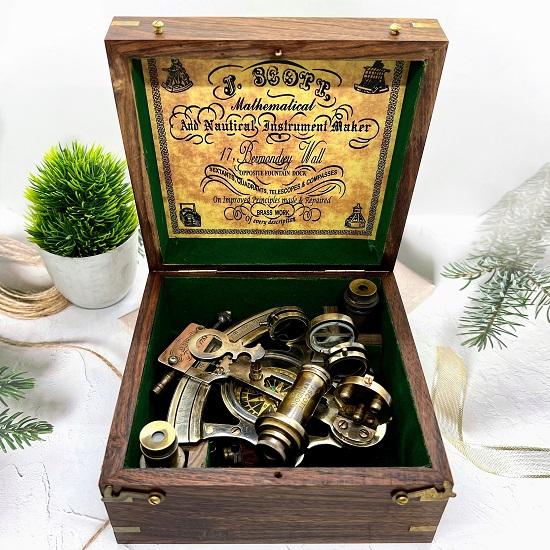 Marine Sextant, Christmas Gift Sextant, Brass Sextant with Box, Personalized Gift