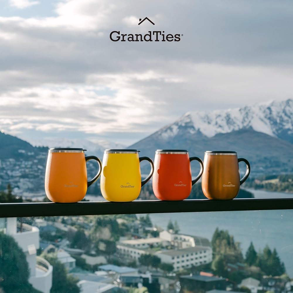 GRANDTIES Vacuum Insulated Mug, 460ml, 19 Colors, Easy-Open Slide Lid, Stainless Steel,